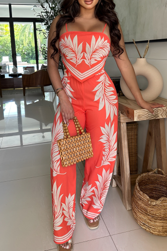 Casual Print Backless Spaghetti Strap Sleeveless Two Pieces