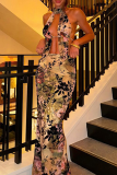 Sexy Print Patchwork Slit O Neck Sleeveless Two Pieces