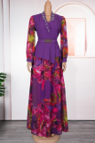 Elegant Print With Belt V Neck Plus Size Two Pieces