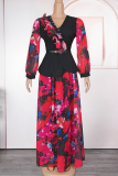 Casual Print With Belt Stringy Selvedge V Neck Plus Size Two Pieces