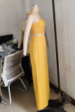 Casual Solid Color Draw String Backless Halter Sleeveless Two Pieces