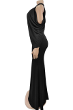 Sexy Solid Color Ruched O Neck Long Dresses