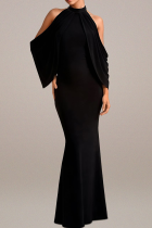 Sexy Solid Color Ruched O Neck Long Dresses