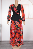 Casual Print With Belt Stringy Selvedge V Neck Plus Size Two Pieces