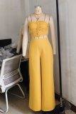 Casual Solid Color Draw String Backless Halter Sleeveless Two Pieces