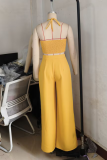 Casual Solid Color Draw String Backless Halter Sleeveless Two Pieces