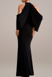 Sexy Solid Color Ruched O Neck Long Dresses