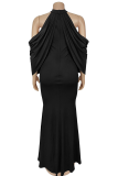 Sexy Solid Color Ruched O Neck Long Dresses