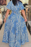Elegant Print Buckle V Neck Long Dresses