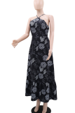 Sexy Print Backless Halter Long Dresses