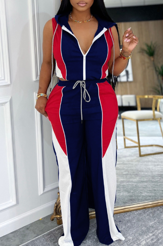 Casual Zipper Contrast Zipper Collar Sleeveless Two Pieces