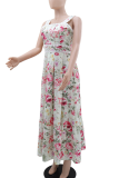 Elegant Print Backless Spaghetti Strap Long Dresses