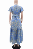 Elegant Print Buckle V Neck Long Dresses