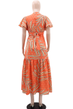Elegant Print Buckle V Neck Long Dresses