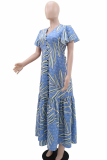 Elegant Print Buckle V Neck Long Dresses