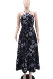 Sexy Print Backless Halter Long Dresses