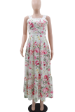 Elegant Print Backless Spaghetti Strap Long Dresses