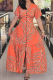 Elegant Print Buckle V Neck Long Dresses
