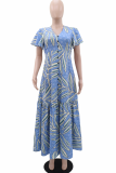 Elegant Print Buckle V Neck Long Dresses