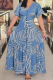 Elegant Print Buckle V Neck Long Dresses