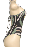 Sexy Print Patchwork Spaghetti Strap Skinny Bodysuits