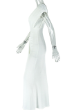 Elegant Solid Color Hollow Out Asymmetrical Collar Long Dresses
