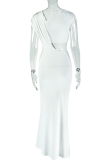Elegant Solid Color Hollow Out Asymmetrical Collar Long Dresses