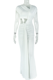 Elegant Solid Color Hollow Out Asymmetrical Collar Long Dresses