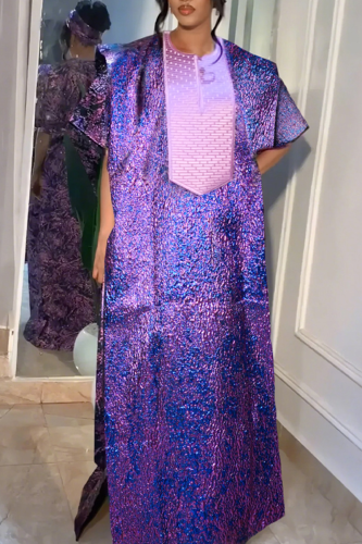 Casual Jacquard Embroidered O Neck Long Dresses