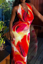 Sexy Print Backless V Neck Long Dresses