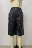 Casual Solid Color Pocket Straight Mid Waist Conventional Patchwork Bottoms