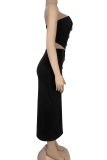 Sexy Solid Color Slit Strapless Sleeveless Two Pieces
