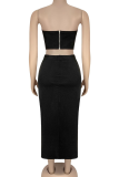 Sexy Solid Color Slit Strapless Sleeveless Two Pieces