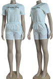Casual Jacquard Letters Pocket Embroidery O Neck Short Sleeve Two Pieces