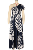 Casual Print Patchwork Oblique Collar Printed Dresses
