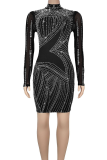 Sexy Solid Color Hot Drill O Neck Sheath Dresses