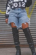 Casual Solid Color Fringed Trim Irregular Mid Waist Loose Denim Shorts