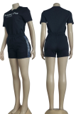 Casual Jacquard Letters Pocket Embroidery O Neck Short Sleeve Two Pieces