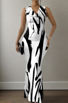 Elegant Print V Neck Long Dresses