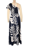 Casual Print Patchwork Oblique Collar Printed Dresses