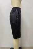 Casual Solid Color Pocket Straight Mid Waist Conventional Patchwork Bottoms