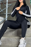Casual Stripe Zipper Contrast Zipper Collar Skinny Jumpsuits