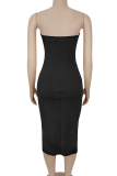 Sexy Solid Color Buckle Strapless Wrapped Skirt Dresses
