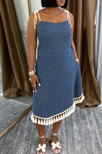 Sexy Fringed Trim Spaghetti Strap Sleeveless Loose Denim Dresses