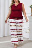 Casual Print Metal Accessories Trim V Neck Plus Size Two Pieces