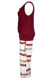 Casual Print Metal Accessories Trim V Neck Plus Size Two Pieces