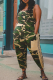 Casual Camouflage Print Pocket Spaghetti Strap Regular Jumpsuits