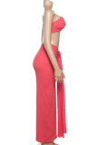 Sexy Solid Color Ruched Strapless Sleeveless Two Pieces