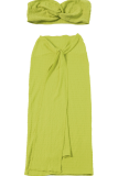 Sexy Solid Color Ruched Strapless Sleeveless Two Pieces