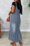 Sexy Solid Color Pocket Spaghetti Strap Sleeveless Loose Denim Dresses